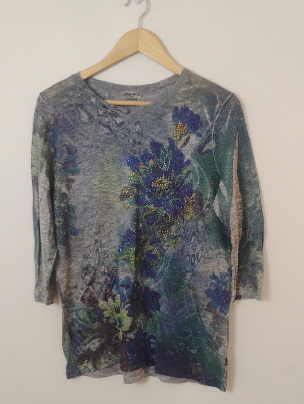 Studio Gem Floral Embellished Long Sleeve Top Large